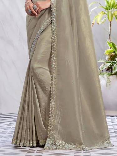 Image of Women's Bollywood Heavy Sequins Embroidery Work Georgette Saree with Unstitched Blouse