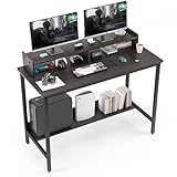 Computer Desk with Shelves, 43 Inch Gaming Writing Desk, Study PC Table Workstation with Storage for Home Office, Living Room, Bedroom, Black.
