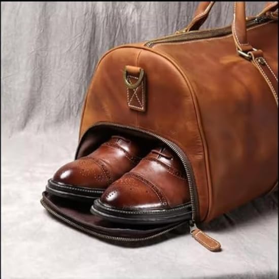 Full Grain Leather Weekender Bag | Classic Men's Overnight Duffel with YKK Zipper, 20-inch Vintage Leather Duffle | Brown3