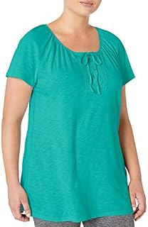 Just My Size Women's Plus-Size Slub Jersey Crochet Trim Tunic with Drawcord, Eco