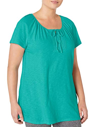 Just My Size Women's Plus-Size Slub Jersey Crochet Trim Tunic with Drawcord, Eco