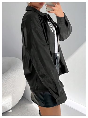 Verdusa Women's PU Leather Jacket Zip Up Long Sleeve Collared Bomber Coats Outwear3