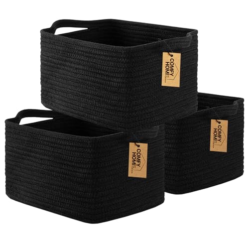 Image of COMFY-HOMI 3PACK Cotton Rope Square Basket with Handles for Shelves| Storage|Baby Basket for GIF|Shoe Basket for Organizing|New13.5 inch x 11 inch x 9.5 inch for Living Room