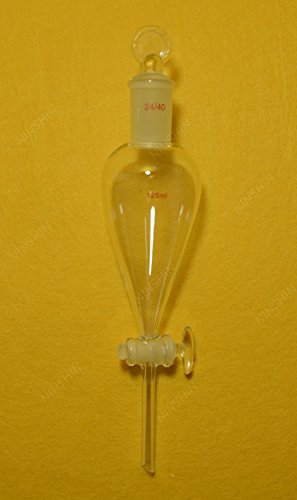 NANSHIN Glassware,125ml,24/4?0,Lab Pyriform Separatory Funnel,Gla?ss Stopcock,W?ith The Cap