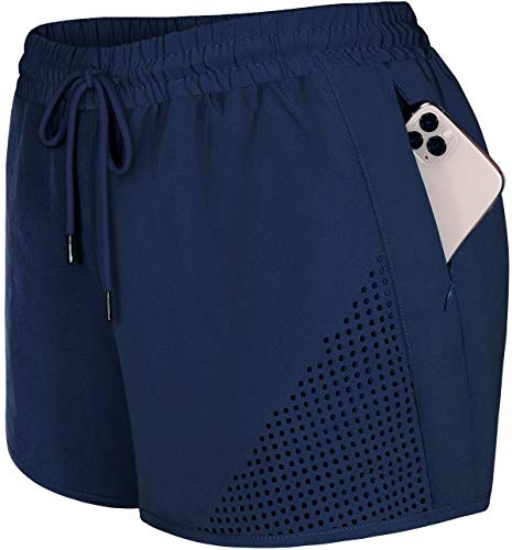 BLEVONH Womens Shorts,Girls Elastic Waistband Running Athletic Short with Lining Women Light Weight Quick Dry Sport Workout Short Pants Cool Lounging Gym Clothes Navy Blue M
