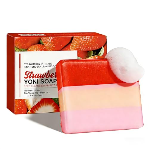 Feminine Cleansing Bar for Women, Yoni Bar, Ph-Balanced Formula, Remove Odor, Moisturize&amp;Soften, Clean &amp;Gentle Ingredients, Strawberry Scent, Velvety Texture for Daily Intimate Hygiene, Red