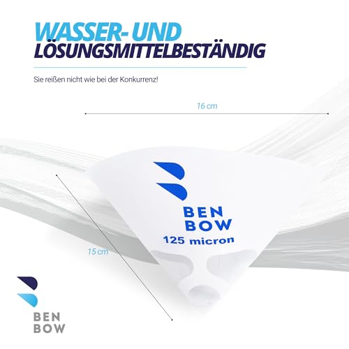 BenBow Lacksieb 125µ x 50 Stück - Einweg-Papierfilter mit Nylongewebe - zum Filtern von Lacken und Farben vor Verunreinigungen
