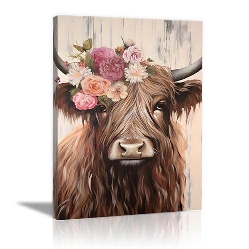 Cuadro de vaca floral en lienzo para dar vida y color a paredes vacías
