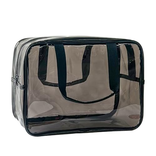 TotePrint Pochette transparente et étanche en vinyle pour maquillage - Sac à main étanche à bandoulière - Dimensions : 30 cm × 13 cm × 21 cm, Noir ,...