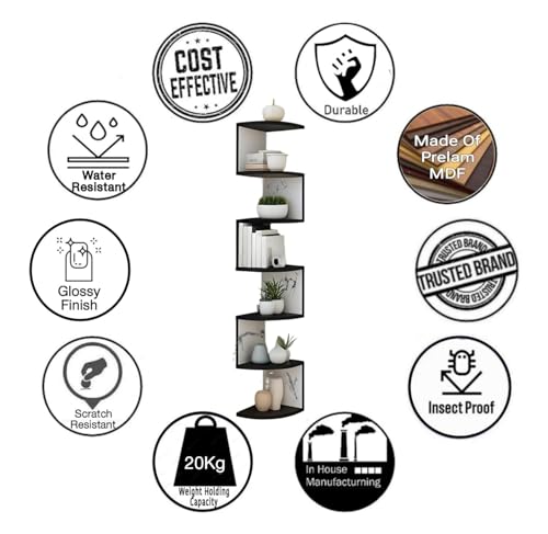 Image of Dime Store Engineered Wood Zig-Zag 7 Tier Wall Shelf for Plant Stand Decoartion - Wall Hanging Decor Plant Rack Shelf for Living Room & Balcony - Wall Planter Stand Room Decor