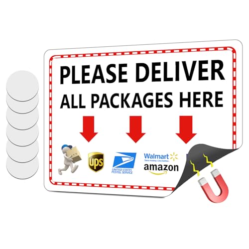 Package Delivery Sign Magnetic Soft Adhesive, 10x7 Inch Please Leave Packages Here Sign for Delivery Drivers, Please Deliver All Packages Here, Outdoor Use Easy Install for Delivery Box
