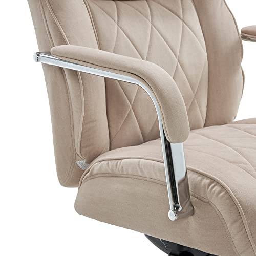 La-Z-Boy Sutherland Quilted Leather Executive Office Chair With Padded Arms, High Back Ergonomic Desk Chair With Lumbar Support, Cream Microfiber Fabric #TOP4