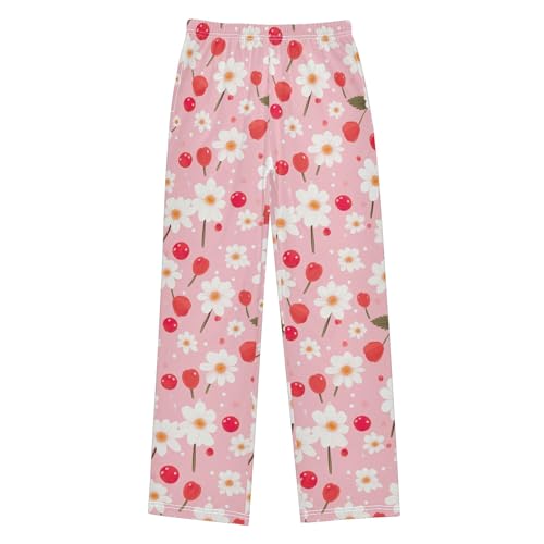 Daisy Flower Cherry Long Pajama Pants Elastic Waist PJ Bottoms with Pockets S A1108242