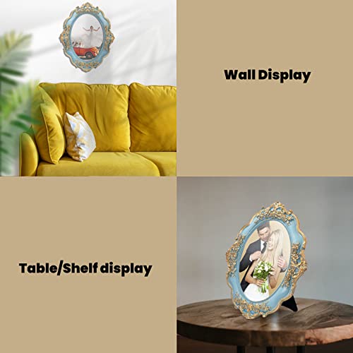 Guoer Vintage Oval Picture Frames 5X7 Photo Frame With Glass Front Antique Picture Frame For Tabletop Wall Hanging (5X7, Oval Blue) #TOP2