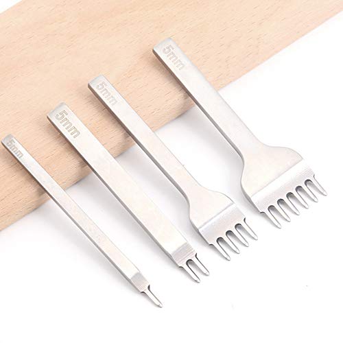 DIY Leder Locher Kits mit Schnellarbeitsstahl Leder Meißel Locher Werkzeug, 5mm 1/2/4/6 Prong Kohlenstoffstah (5MM)