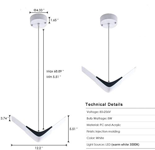 Modern Island Pendant Lighting, 8W Led Acrylic Mini Hanging Light White For Kitchen Island Dining Room Bathroom,Warm White 3000K By Bewamf #TOP1
