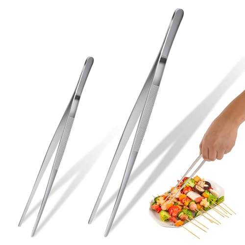 Molain pincett kök, 2 stycken, 20 cm + 30 cm, kökspincett, rostfritt stål, professionell kokpincett, köksverktyg, halkfritt handtag, grillpincett, kötttång, repaange