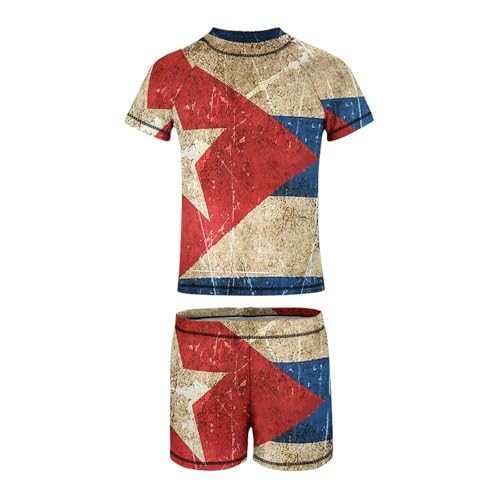 Vintage Aged and Scratched Cuban FlagChildren's Casual Swimsuit Set - Simple and Versatile9-11Y（140cm）2