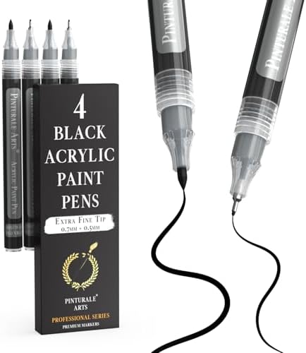 Pinturale Arts Extra Fine Tip Black Paint Pen | Set 4 Black Paint Pen Extra Fine Tip (0.7mm & 0.5mm) | For Ceramics, Rock Painting, Glass, Wood, Canvas, Metal