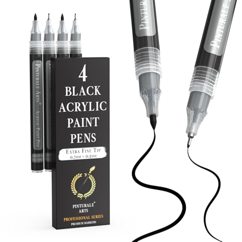 Pinturale Arts Extra Fine Tip Black Paint Pen | Set 4 Black Paint Pen Extra Fine Tip (0.7mm & 0.5mm) | For Ceramics, Rock Painting, Glass, Wood, Canvas, Metal