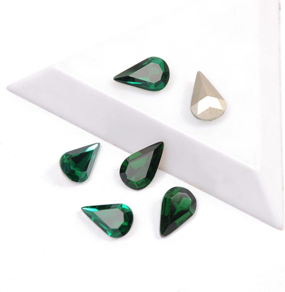 Emerald Crystals Nail Rhinestones Pointback Glass Diamond Pear Shaped Crystals Stones Shiny Gem for Nails Art Gems
