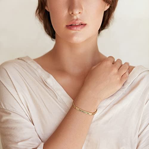 Lauren-Spencer Custom Name Bar Id Bracelet For Women Gold Silver Plated Personalized Engraved Bracelets Cuban Link Chain Bracelet For Women Girls Custom Jewelry Birthday Gifts For Mom #TOP2