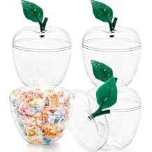 Cididu 4 Pcs Plastic Apple Container, Large Clear Candy Jar with Lid for Teacher Appreciation, Apple Shaped Candy Toy Filling Jars Decor Boxes for Back To School Christmas New Year Gift Snow Party