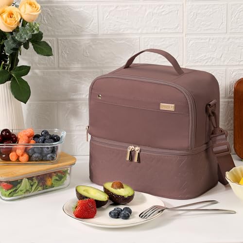NISHEL Lunch Bag for Women, Insulated Two Separate Compartments Meal Box with Adjustable Shoulder Strap, Leakproof Cooler Case for Work, Rosewood-Pink by NISHEL - Image 7