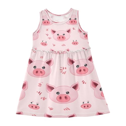 Plaaee Girls Sleeveless Dress Pink Cartoon Pigs Sundress for Casual Home Party Beach 2T