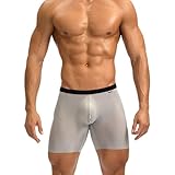Faringoto Herren-Boxershorts aus Eisseide, langes Bein, glatt, elastisch, Sport, Fitness, Trunk-Shorts, Unterhosen, Grau, Medium