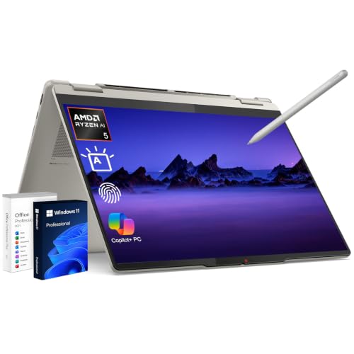 Image of Lenovo Yoga 7a 2-in-1 2026 AI Laptop, 14 inch WUXGA OLED Touchscreen, AMD Ryzen AI 5 340(Up to 50 AI Tops), 16GB LPDDR5X 2TB PCIe SSD, Copilot+ PC, Backlit KB, Fingerprint, WiFi 7, Win 11 Pro w /Yoga Pen