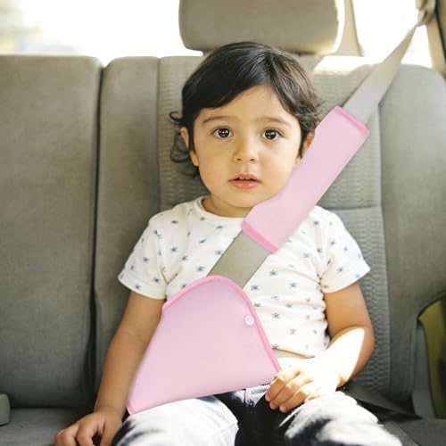 Kids Seat Belt Cover Pads, Universal Seat Belt Adjuster for Kids, HNHUAMING Kid's Shoulder & Belly Protective Padding for Travel, Soft Breathable Car Seat Straps Pads for Children, Pink — view 7