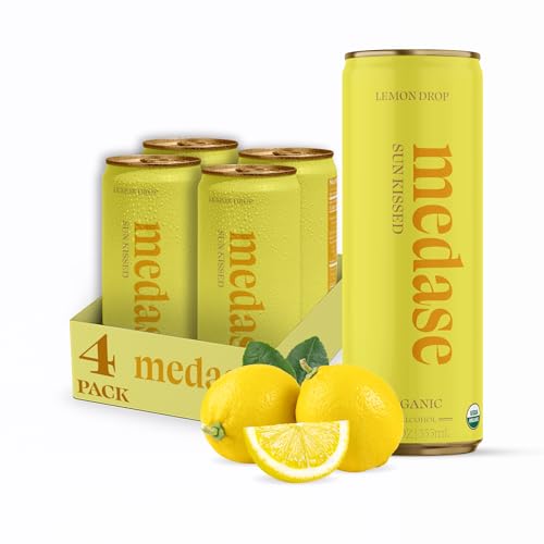 MEDASE Lemon Drop "Sun Kissed" Non-Alcoholic Mocktail (12oz 4 Pack) Authentic Taste, Healthy and Organic Drink, Alcohol Free Beverage, Low Calorie, Gluten Free, Vegan, GMO Free