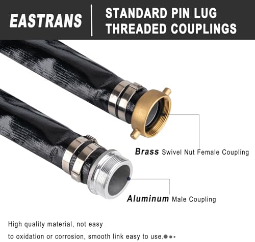 2" x 50' Black PVC Backwash and Discharge Hose for Swimming Pools, Heavy Duty Reinforced Flat Pool Hose with Aluminum Pin Lug Fittings - 1