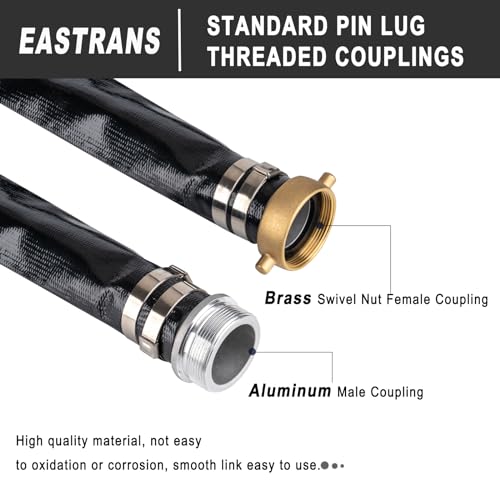 2" x 50' Black PVC Backwash and Discharge Hose for Swimming Pools, Heavy Duty Reinforced Flat Pool Hose with Aluminum Pin Lug Fittings