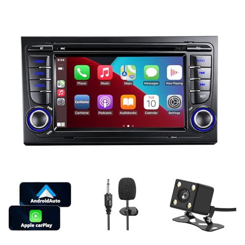 Autoradio per Audi A4 S4 RS4 2003 2012 con Schermo Touchscreen da 7 Pantalla e Supporto Apple CarPlay e Android Auto Wireless, dotato di Sistema Bluetooth e Radio RDS FM