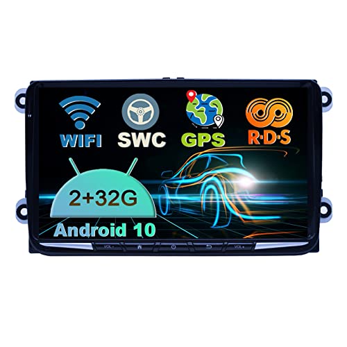 Android 10 Autoradio para Golf 5 Radio Compatible con VW Golf 6 Radio Caddy Jetta Polo Skoda Soporte Rearview Cámar Navegación GPS Radio Audio Video Bluetooth 5.0 Am PM RDS SWC DSP WiFi, 2+32G Cover