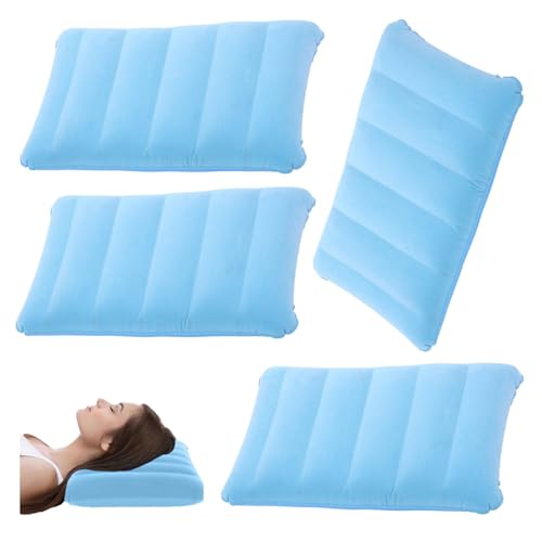 Aufblasbares Camping Kissen,4 Stk Aufblasbares Kissen,Nackenkissen Aufblasbares Strandkissen,Beflockung Kopfkissen,Komfortables Reisekissen,für Büro Outdoor Wandern,Strandurlaub,Camping (wathet)