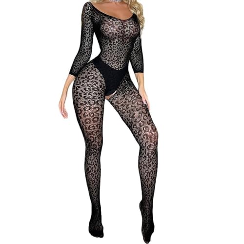 Women Lingerie Fishnet Bodysuit Sparkle Rhinestone Sexy Mesh Teddy Lingerie One Size (Black-bw One Size)