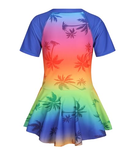 Image of Girls One Piece Swimsuits Short Sleeve Swim Dress for Girls Hawaiian Skirted Bathing Suit Summer Swimwear 3-16 Years
