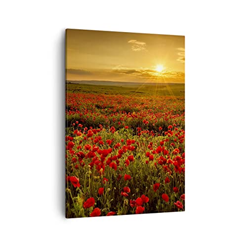 Toile coquelicot au format vertical 50x70cm avec cadre déco pour salon et cuisine