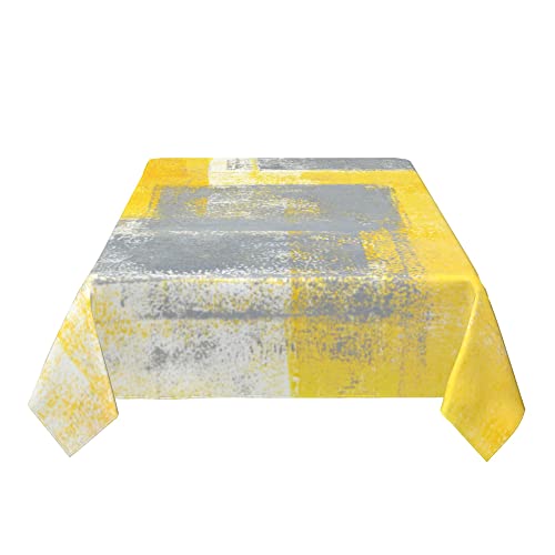 Mutakin Yellow And Gray Abstract Tablecloth Rectangle Table Cloth Washable Yellow Table Cover For Decoration Kitchen Dining Room 60X90 Inch #TOP5
