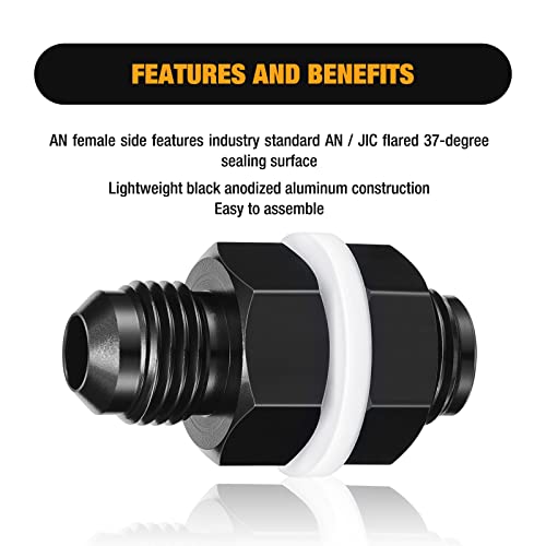 SYKRSS Male 6AN Bulkhead Fuel Cell Fitting Adapter Straight Aluminum — view 5