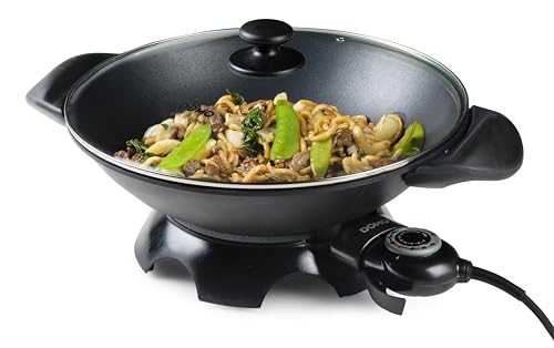 DOMO DO8708W Wok électrique - Couvercle en verre inclus - 5 L - 2200 W - Noir