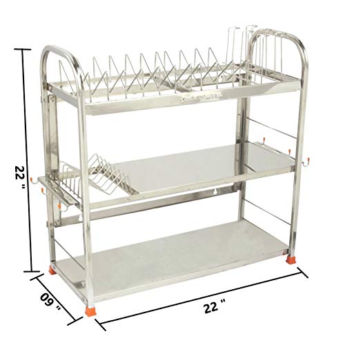Image of AMOL Premium Stainless Steel Dish Rack | Utensils Stand, Vessels Rack, Bartan Stand, Crockery Holder & Kitchen Organizer for Platform & Wall Mount - Rust-Proof & Heavy Duty
