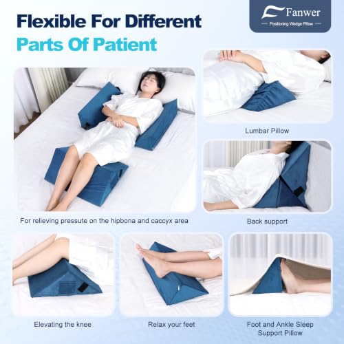 Image of Fanwer Positioning Wedge Pillow for Side Sleeping (3 in 1),19.69 inch,Lake Blue | 40 Degree Triangle Bed Wedges & Body Positioners for Back Pain,Preventing Bedsores,After Surgery,Knees Elevated,Pregnancy