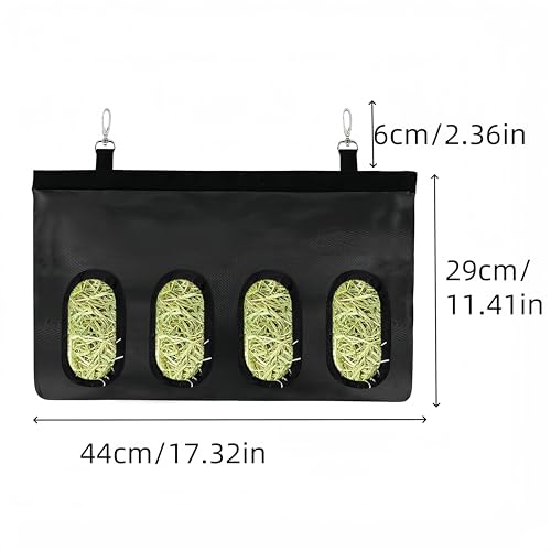 Heuraufe für Kaninchen, 44 x 29 cm Tasche für Heu, Heufutterbeutel, Heu zum Aufhängen mit 4 Fenstern, für kleine Haustiere, Meerschweinchen, wasserdicht