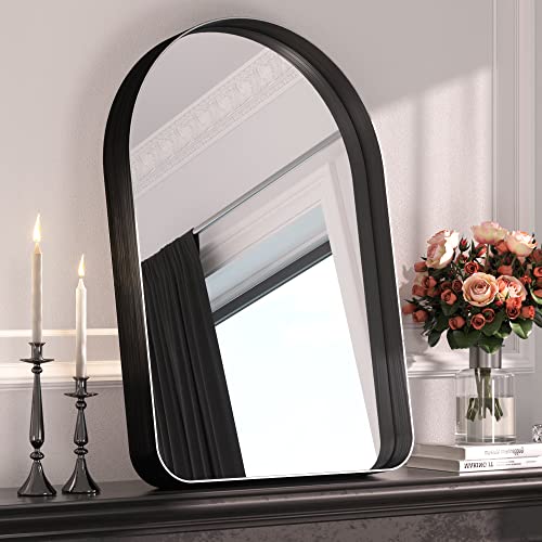 Tetote Black Arched Mirror For Bathroom, 24X36 Wall Mounted Vanity Mirror, Matta Black Metal Framed Farmhouse Mirrors For Makeup, Decorative Shatterproof Mirror For Bedroom Entryway, Fireplace #TOP10