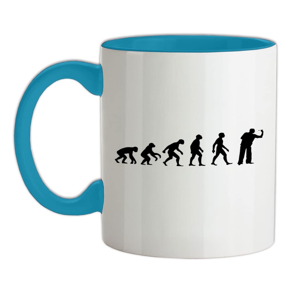 Evolution of Man Darts - 11oz - Ceramic Two-Tone Mug for Coffee/Tea - Babyblue/White - One Size