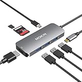 MOKiN USB C Hub Typ C Adapter Typ C 7 in 1 mit 3×USB 3.0, 4K×2K HDMI, SD/TF Kartenleser,...